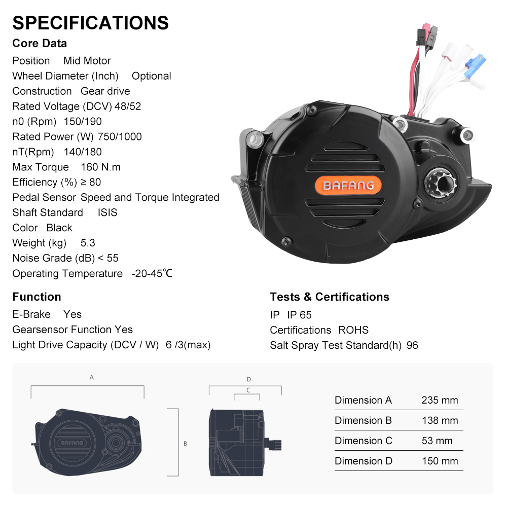 risunmotor M620 G510 48V 52V 1 - Mid Drive Conversion Kit 1000W 评论和价格